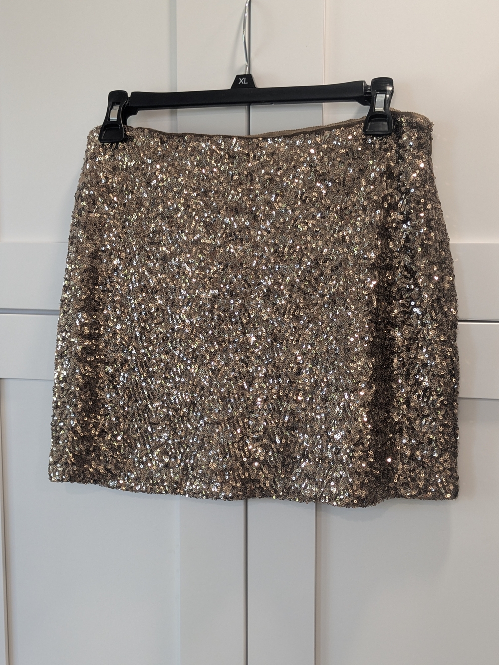 Sequin Mini Skirt in Metallic Taupe